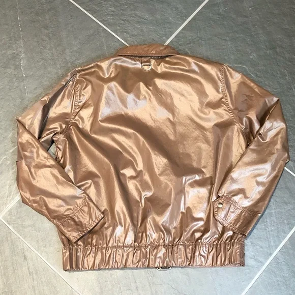 Medium Shiny Nylon Moto Jacket Chocolate Brown - Picture 4 of 5